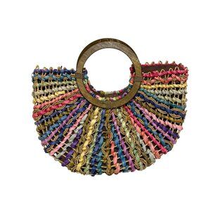 Cappelli Straworld Multicolor Woven Straw Round Handle Shoulder Bag Resort Beach